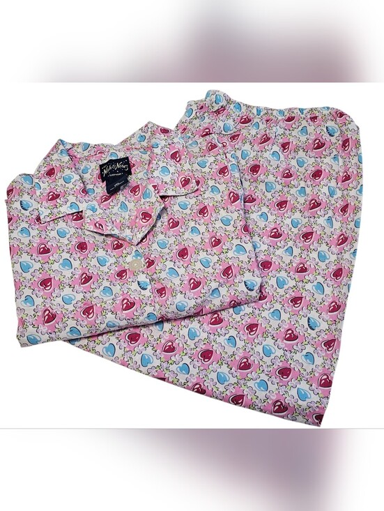 Other - Nick & Nora Pajama Set Womens Size XXL 100% Cotton Hearts Multicolor Retro